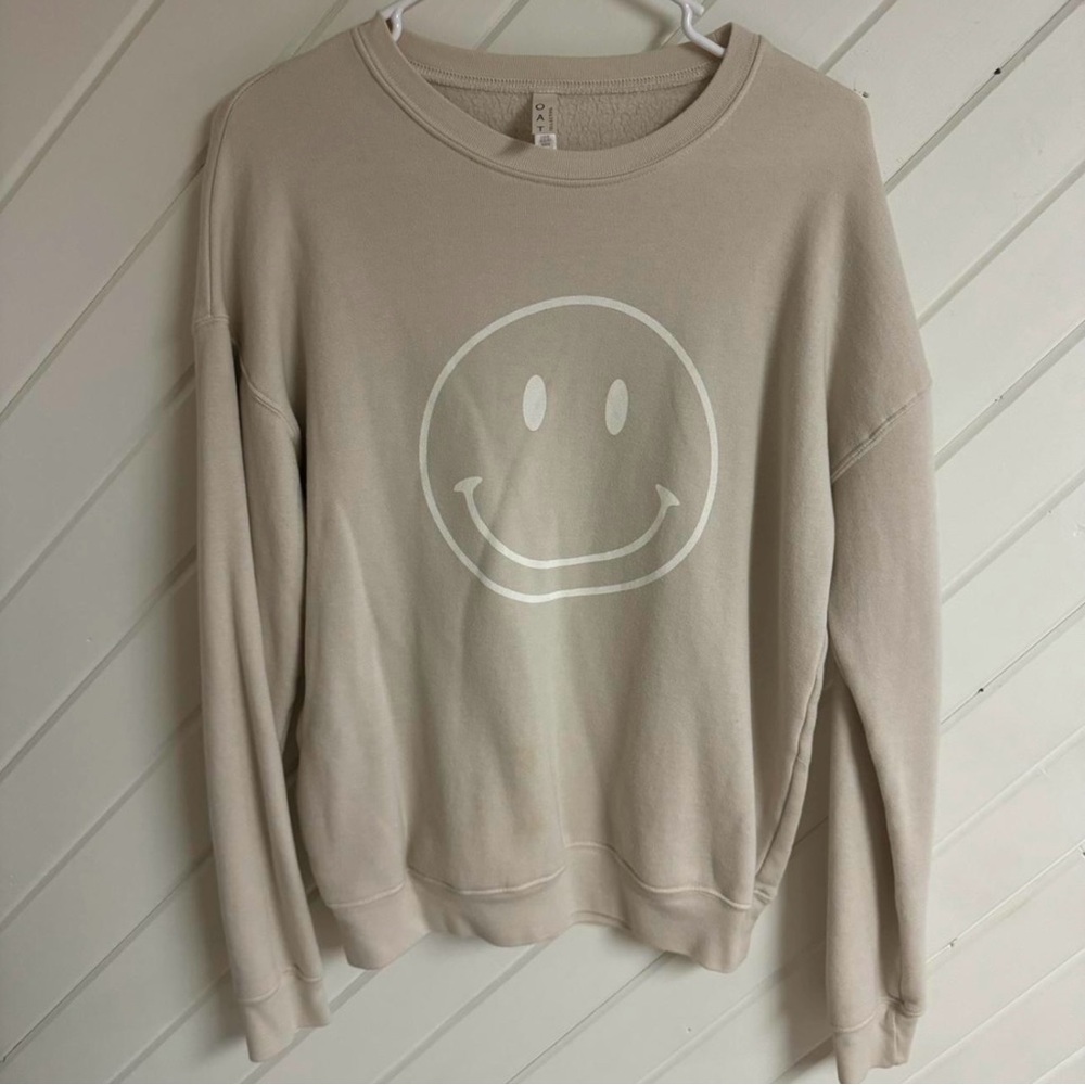 Beige Smiley Face Sweatshirt